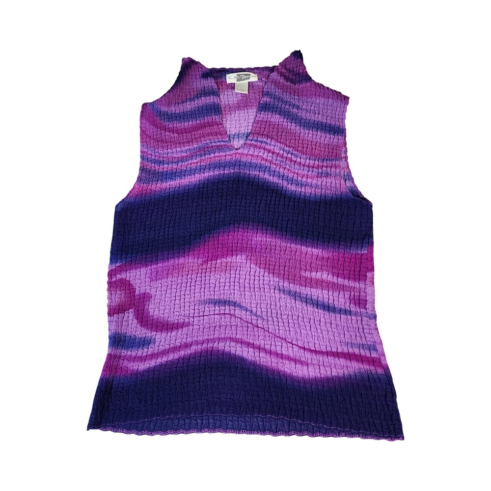 E.K. Designs‎ Womens Purple Blue Popcorn Crinkle V-Neck Sleeveless Top Medium